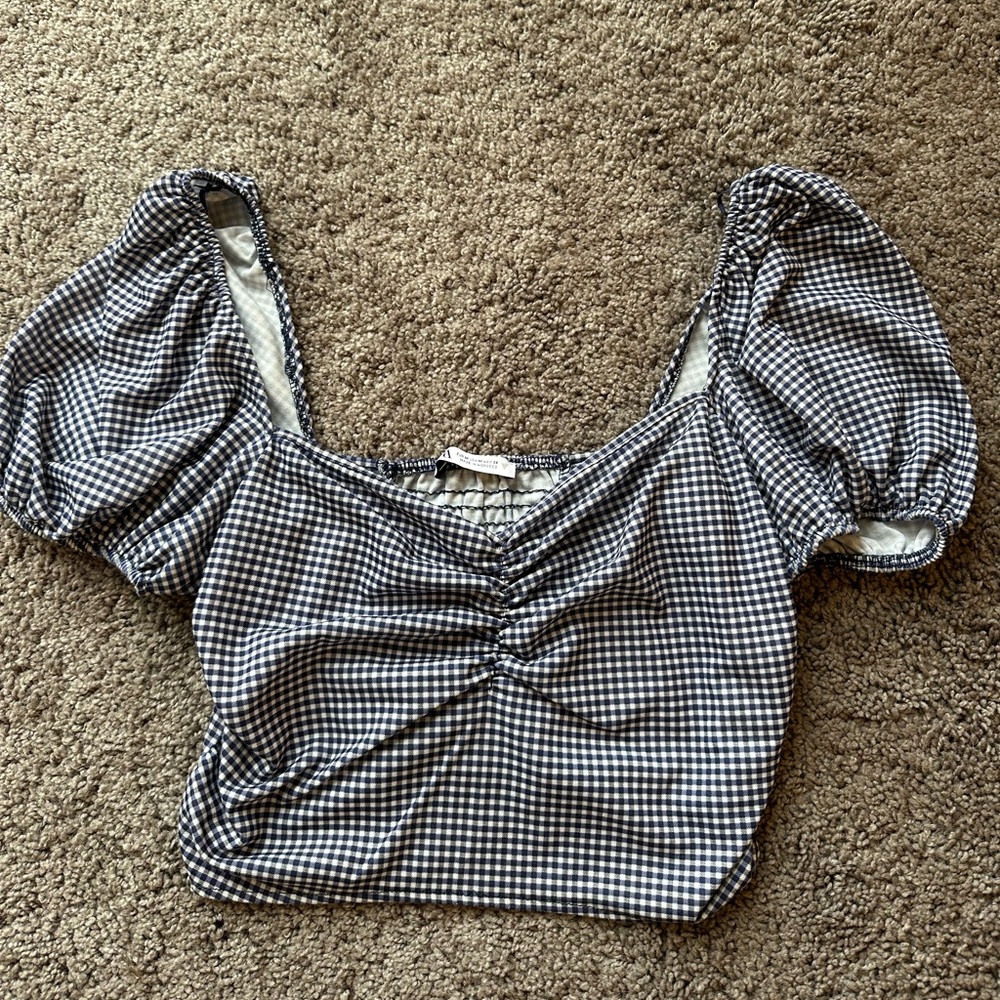 Zara Navy Puff Sleeve Top